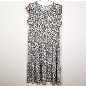EUC Max Studio Women Floral Tiered Maxi Dress Size Small Ruffles Short Sleeve